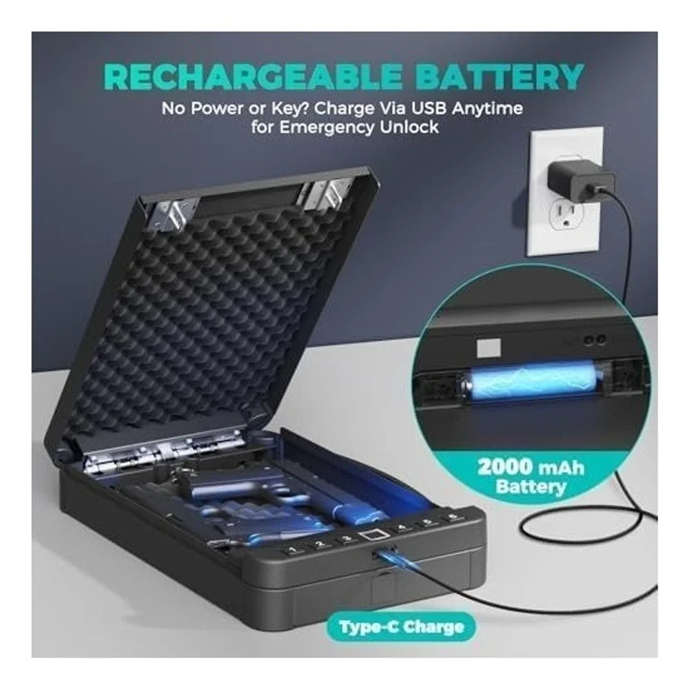 Miisekmy Biometric Handgun Safe Portable Fingerprint Digital Keypad Gun Lock Box